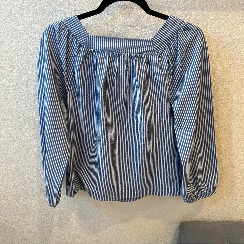 J. CREW Blue Striped Square Neck Top Size XS